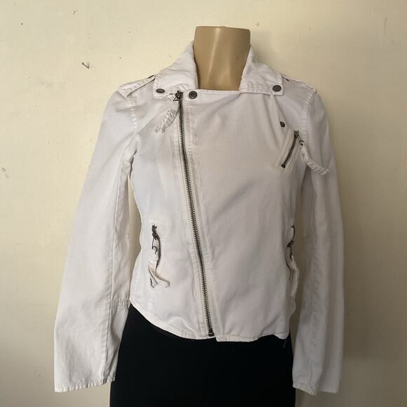 American Eagle Vintage 2012 White Moto Jacket Women’s Small Denim Biker Style - Picture 2 of 9